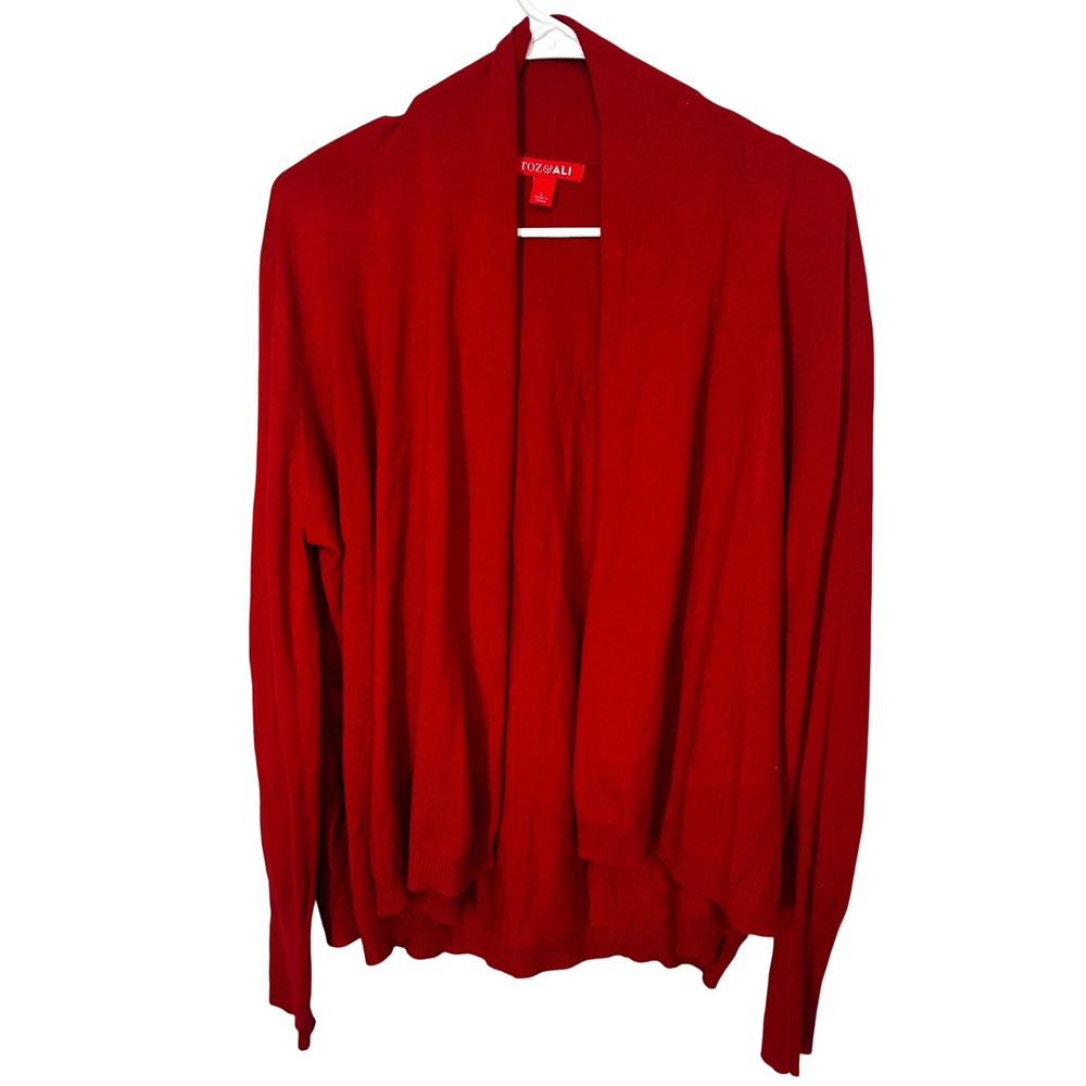Roz & Ali Red Open Front Cardigan High‎ Low Hemline Women's Size Large